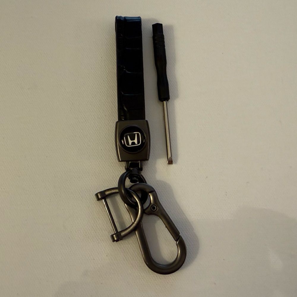 Honda Key Fob Keychain in Black Leather with Logo NWT